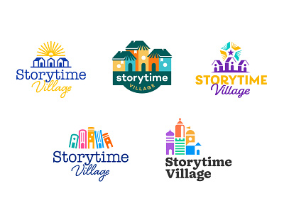 Storytime Village Identity Design book books branding building children city color design house icon kids literacy logo palette story sun typography village wordmark