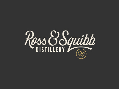 Ross & Squibb Wordmark alcohol ampersand badge bourbon branding distillery icon lettering logo monogram packaging script type typography vodka whiskey wordmark