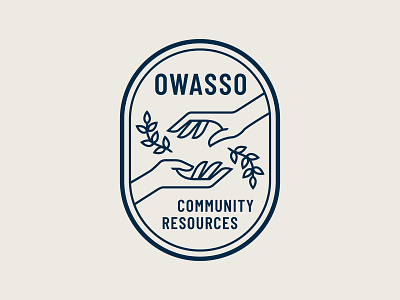 Owasso Badge badge branch brand branding crest design hand hands icon kansas leaves logo olive refresh