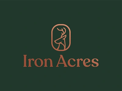 Iron Acres antlers badge brand branding buck copper deer design icon illustration iron kansas logo rebrand recoleta serif whitetail