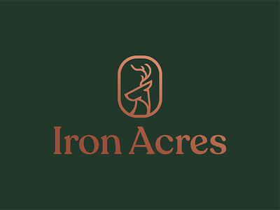 Iron Acres antlers badge brand branding buck copper deer design icon illustration iron kansas logo rebrand recoleta serif whitetail