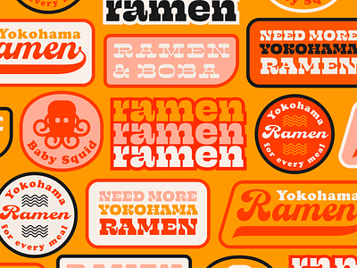 Ramen asian badges boba colors design kansas logo noodles palette ramen script serif slab squid stickers sushi type typography wichita yokohama