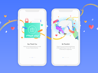 Walkthrough illustrations ➹ Thankfully app branding colorful design gradient illustration mobileapp thankfully ui vector walkthrough