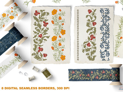 Floral Seamless Border border clipart border png decorative border digital banner digital tape floral border png ornament seamless borders seamless pattern textile design textile tape design vector borders victorian border vintage border wedding border