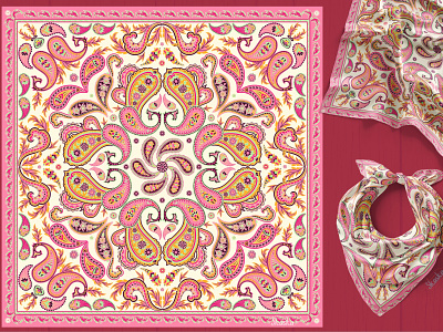 PINK PAISLEY bandana boho paisley digital design folk art oriental pattern paisley ornament scarf shawl textile design vector illustration