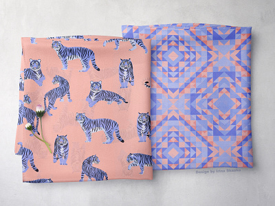 Lavender Tigers animal prints background graphic design illustration lavender color ornament packaging pantone 2022 purple seamless pattern textile design tigers very peri wallpaper
