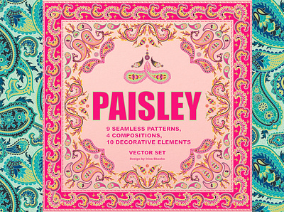 PAISLEY Patterns border ethnic print folk art seamless pattern textile design