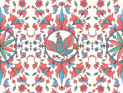 Permogorskaya Painting on Fabric folk art ornament permogorskaya painting on fabric seamless pattern summer style textile design