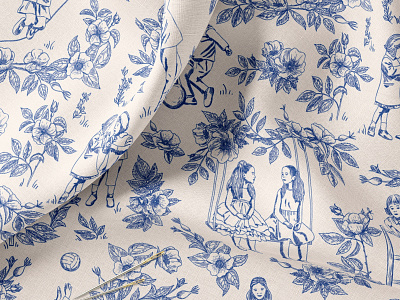 TOILE DE JOUY. Blue and Pink.