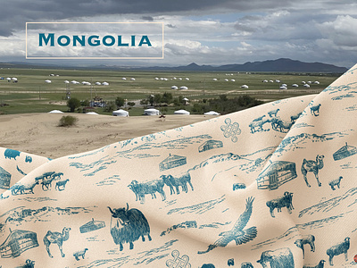 MONGOLIA animals illustration landscap mongolian seamless pattern textile design toile de jouy vast spaces