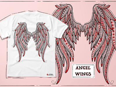 ANGEL WINGS angel folk art illustration mezen painting ornament print for clothes symbol textile design