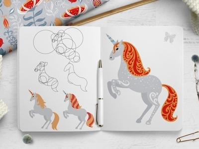 Unicorns dribbble folk art sketch unicorn