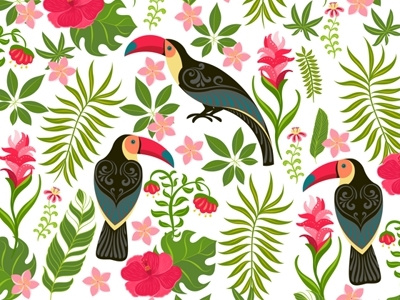 Pattern with toucans floral folk art pattern toucan tropical