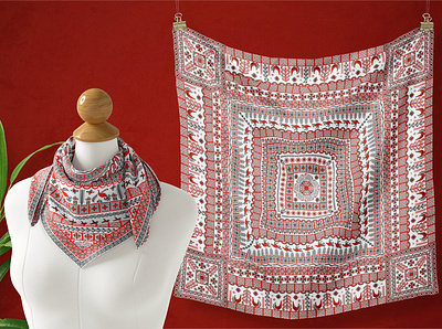 Mezen Painting fabric folk art illustration mezen painting nordic packaging russian ornament scarf textiles tropical