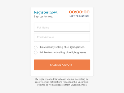 BluTech Lenses : Webinar Registration Form design registration form ui ux