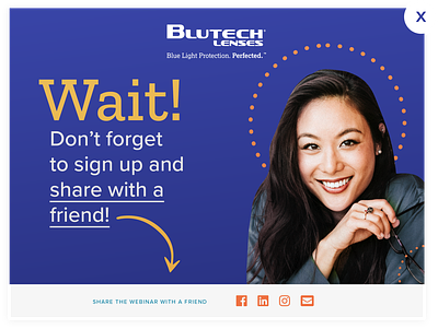 BluTech Lenses : Webinar Exit Intent Pop up design exit intent marketing pop up pop up design popup ui ux