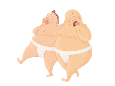 Sumo Wrestlers after Work character design illustration