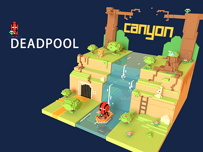 3D Deadpool Canyon painting、canyon、cartoons pixel