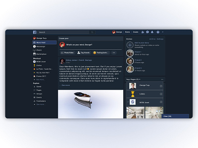 Facebook Dark UI branding dark dark theme dashboard design dribbble facebook homepage interface new product ui