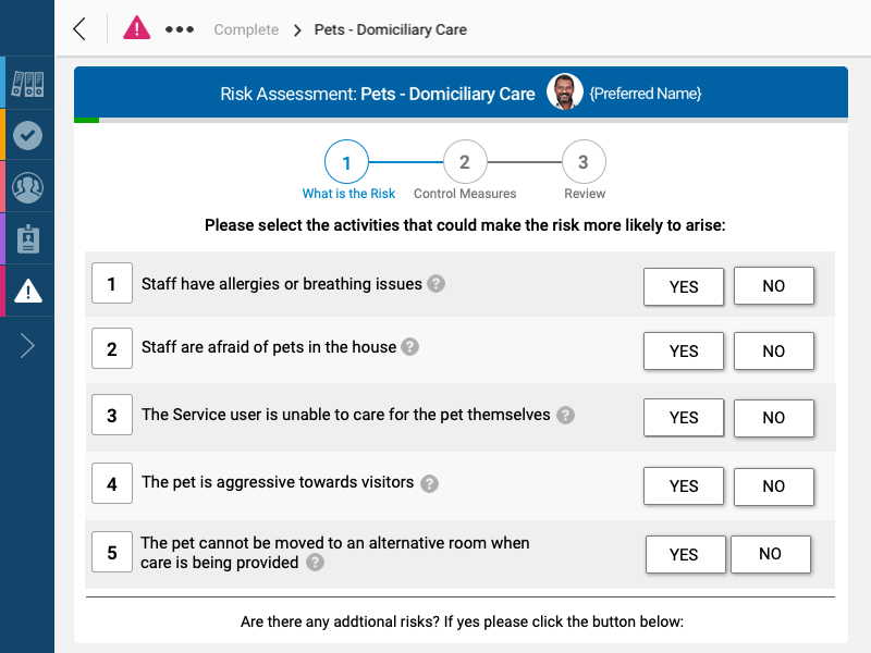 Risk Assessment Step 1 dashboard ui design error form design survey validation wizard