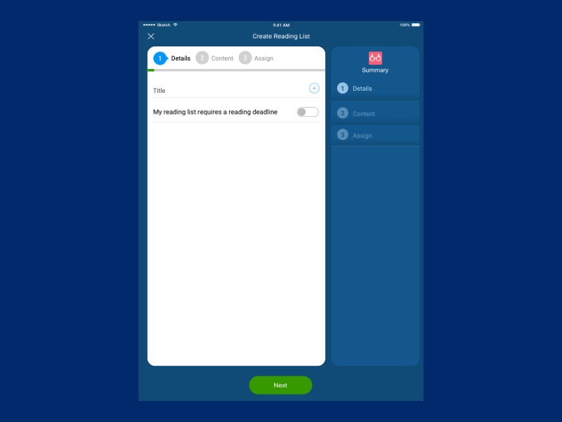 Create Reading List - Tablet / UX dashboard software design tablet tablet app