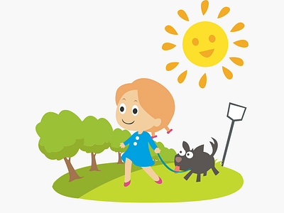 Park 2d illustration design dog girl girl with dog illustration park sun sunny day