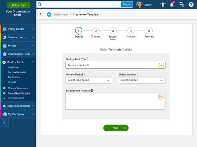 Software Dashboard - Wizard Form