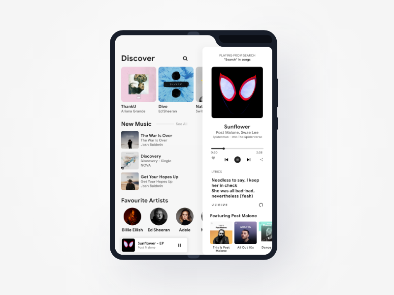 Galaxy Fold appdesign appui app light spotify music ui fold galaxyfold adobexd