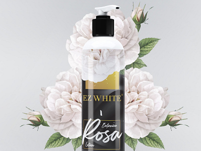 Black Gold Lotion Packaging EZ WHITE black botanical cosmetic cosmetic packaging elegant flower gold lotion package packaging packaging design rosa shampoo white