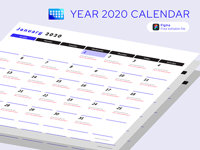 Year 2020 Calendar Template 2020 calendar calendar template download edit figma free mockup template