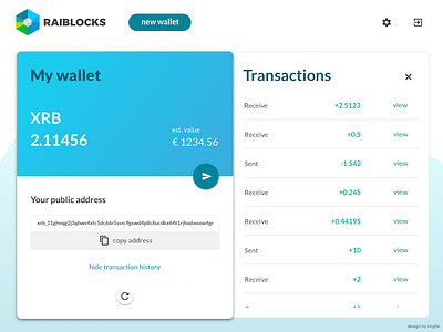 Concept Raiblocks wallet design transactions
