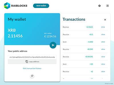 Concept Raiblocks wallet design transactions crypto cryptocurrency rai raiblocks raiwallet xrb