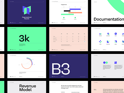 Creative agency collateral design brand branding design clean collateral deck green grid layout modern purple typography whitespace