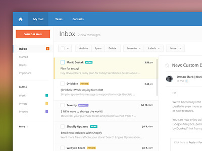 Mail App design app application design email flat fullscreen inbox interface mail simple ui ux