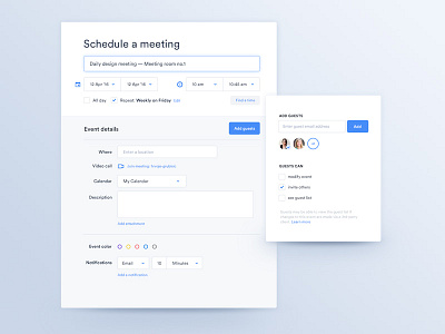 Schedule a meeting — App app calendar clean date dropdown event label light meeting schedule ui ux