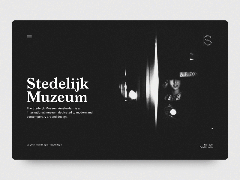 Stedelijk Muzeum — Animated Header animation art black gif header layout museum navigation slider transition typography website