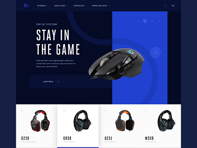 Header variation for Logitec website blue clean header layout logitech minimal product slider typography web website whitespace