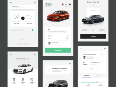 Car Rental Mobile App app calendar car clean dark green grey light mobile slider ui ux