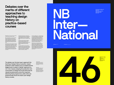 NB International blue display font grid layout specimen type typo typography whitespace yellow