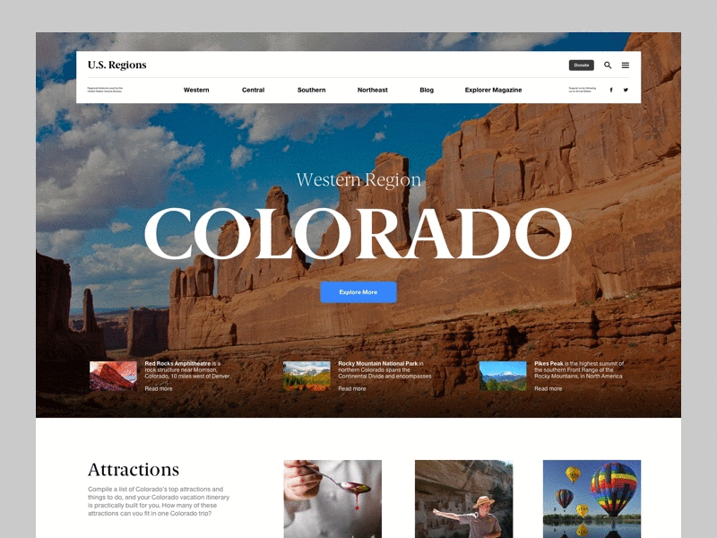 Us Regions — Colorado category footer grid header layout responsive sans serif travel typography web website