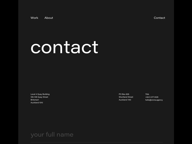 Contact Page agency clean contact design grid layout minimal simple typography web website whitespace