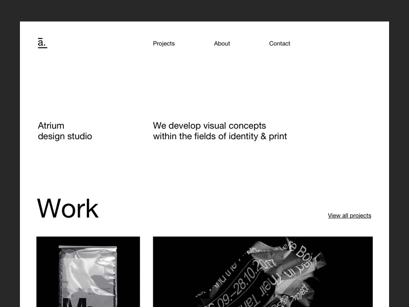 Atrium Design Studio clean design grid header landing layout logo minimal simple studio typography website