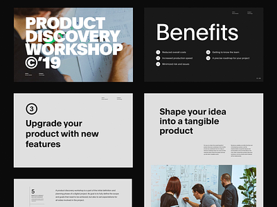 Product Discovery Workshop clean company deck design discovery grid layout minimal modern presentation simple typography ui workshop