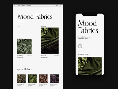 Mood Fabrics clean design grid header layout minimal typography web website whitespace