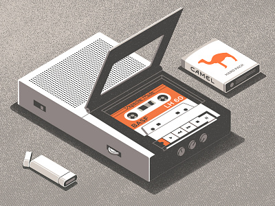 Old cassette player 3d 80s camel cassette cigarettes illustration isometric lighter player radio retro vintage