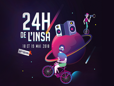 24h De L'INSA bike branding character design festival graphic design illustration logo music night planet poster saturn space vector