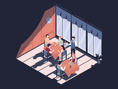 Isometric restaurant illustration isometric people restaurant