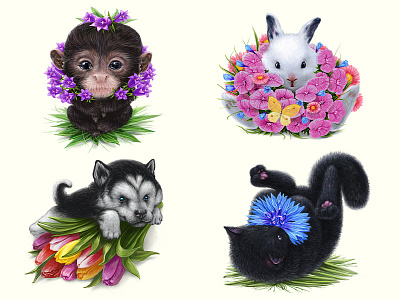 Fuzzies animal art dasign fuzzies icons illustrations