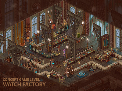 Watch Factory 2d art factory game illustrations lavel watch