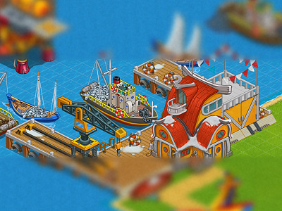 Port 2d art game illustrations island lavel objects port